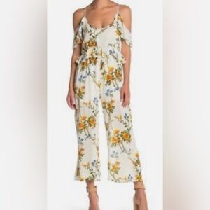 RAGA Floral Cold-Shoulder Jumpsuit in Cream and Yellow size medium nwt C5